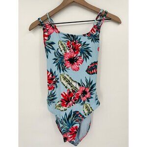 Kona Sol One Piece Floral Swimsuit Women Medium Blue Tropical Padded Bra
